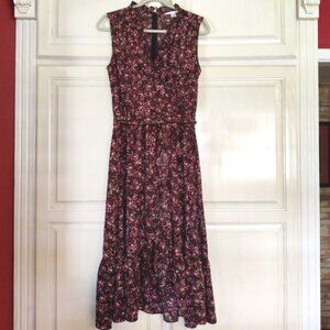 London Times Sleeveless, Faux Wrap, Ruffle Dress in Black Floral, Sz 10, NWOT